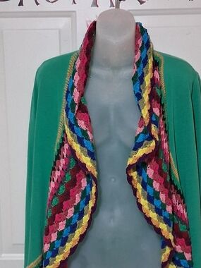 Filly Flair Green Top with Multicolor Crochet Trim
